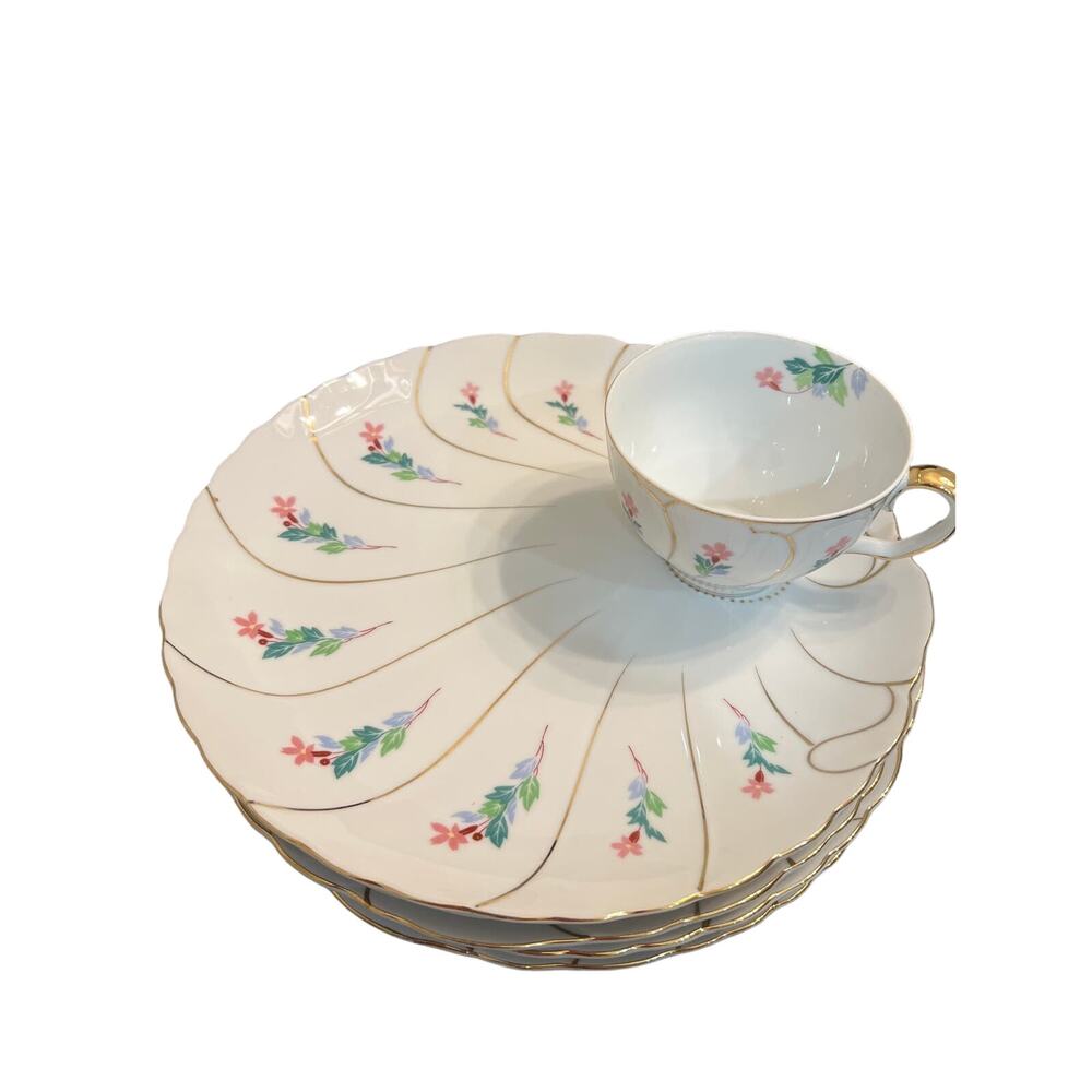 1950's YUMI KATSURA Clamshell Porcelain Plates X7, Teacups x8
